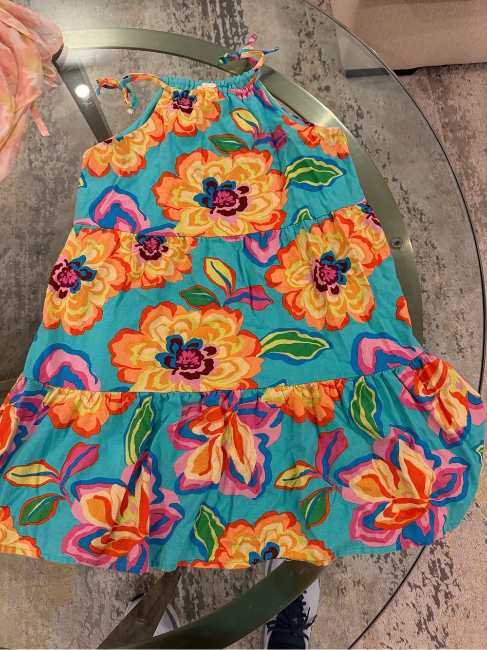 GB girls Turquoise Floral Tiered Sundress with Bright Accents